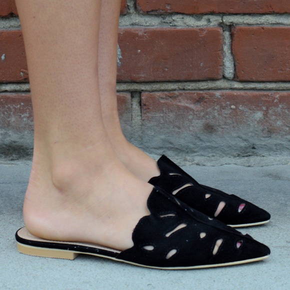 1 left! Soft Vegan Suede LaserCut Mule Flat - Picture 2 of 4
